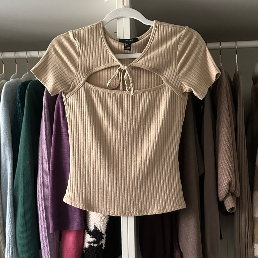 Forever 21 Ribbed Front Tie Tee Shirt Top
